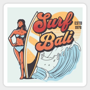 Surf Bali // Vintage Surfer Babe // Retro Surfing Sticker